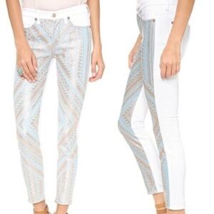 7 For all Mankind Malhia Kent Skinny Jeans Front Metallic Geometric Print Size 2